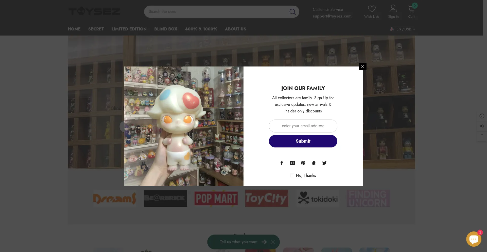 Website screenshot of Toysez.com