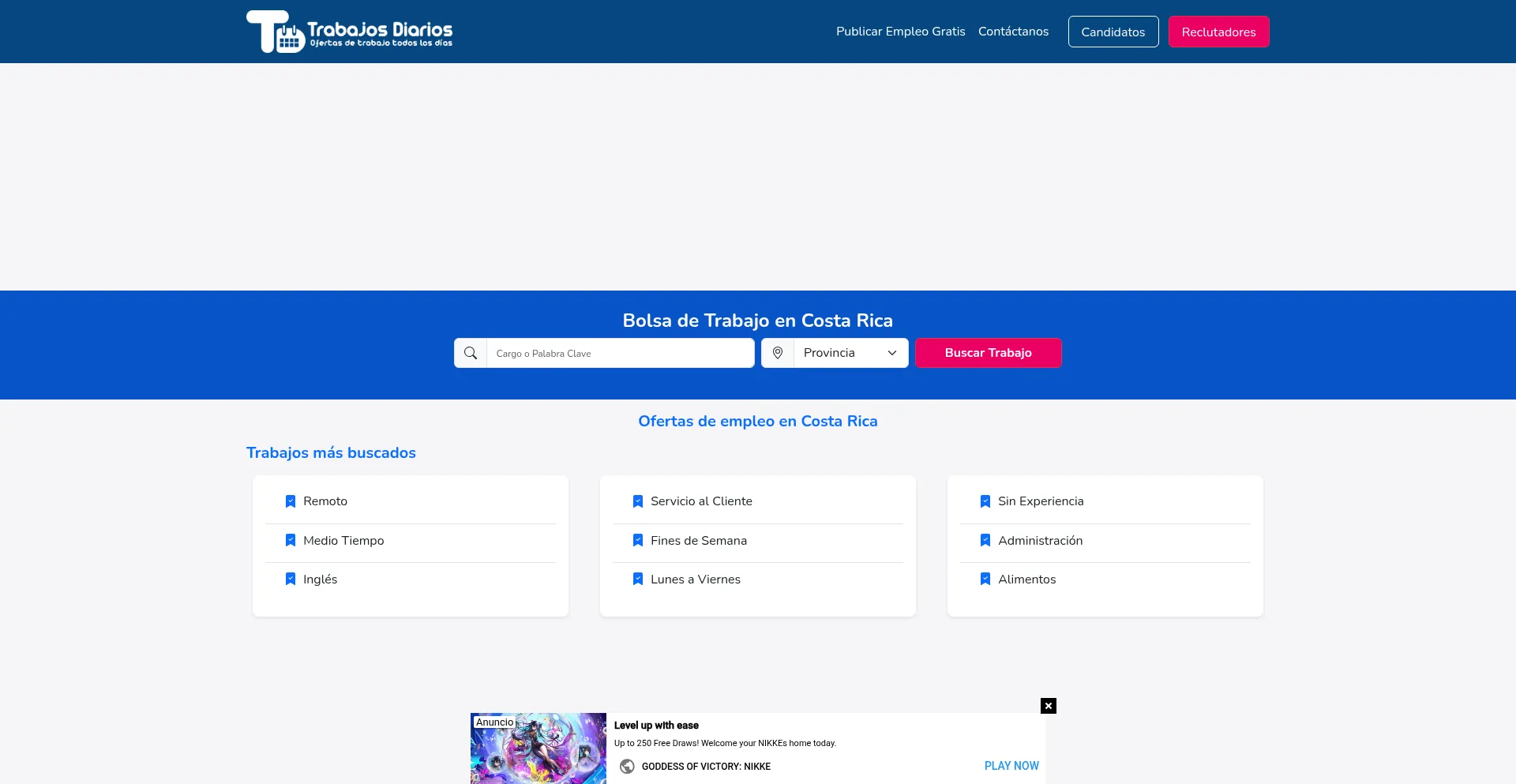 Website screenshot of Trabajosdiarios.co.cr