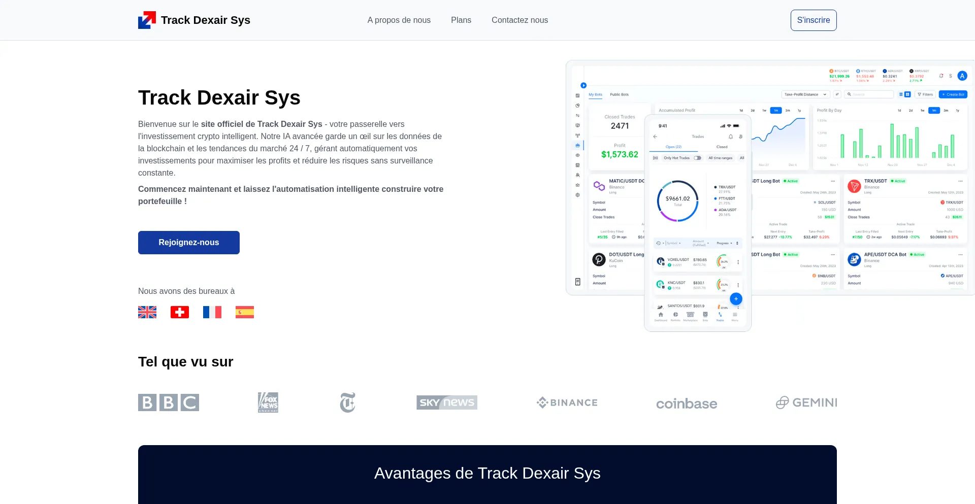 Website screenshot of Trackdexairsys.fr