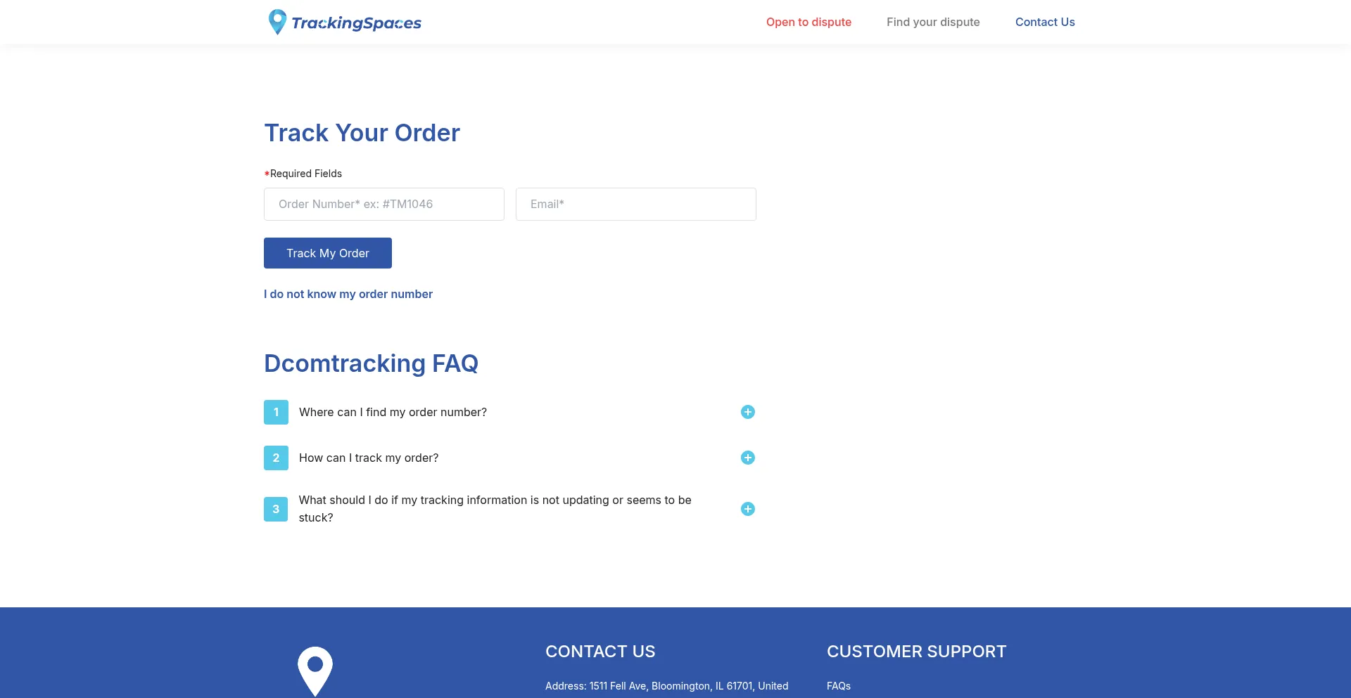 Website screenshot of Trackingspaces.com