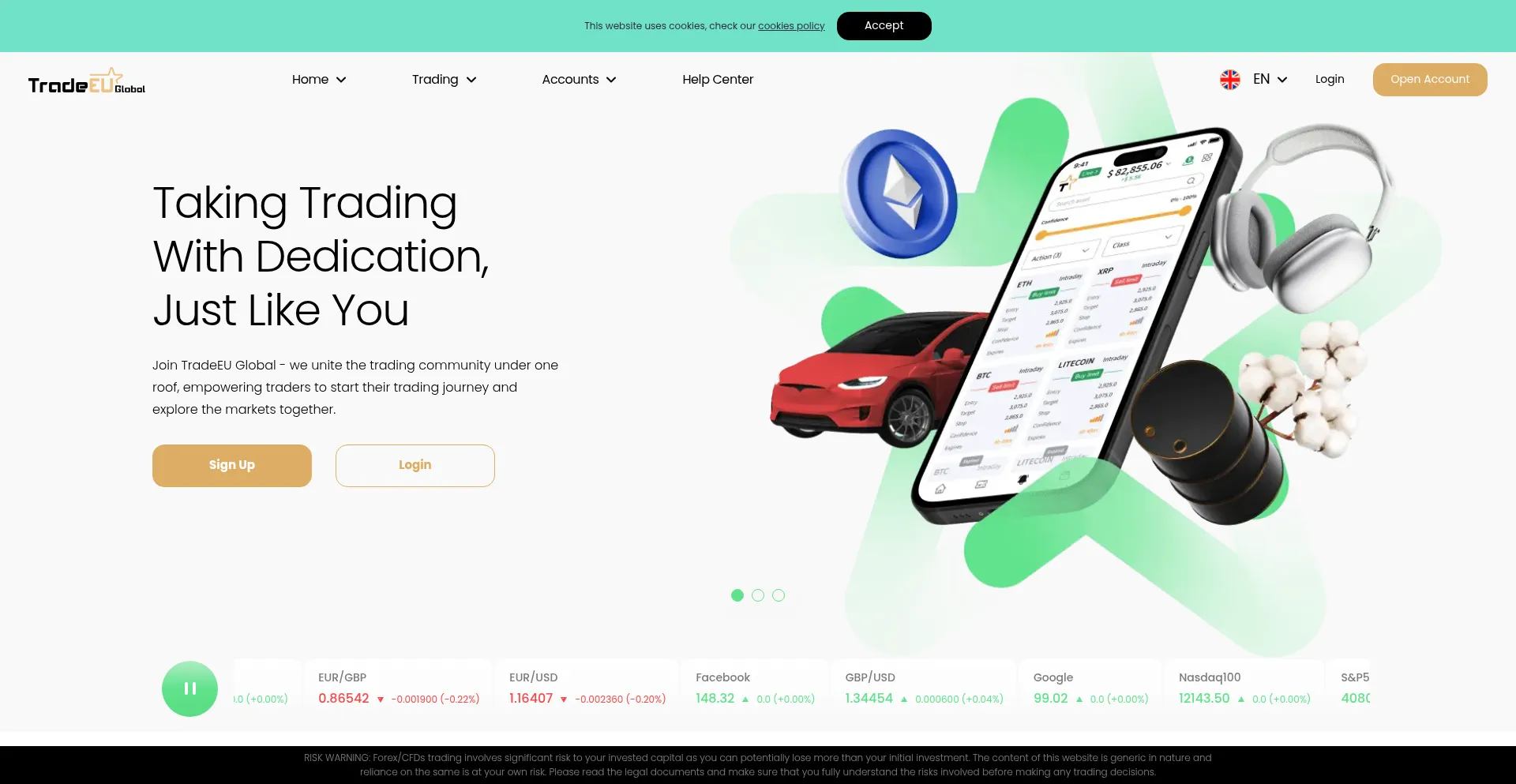 Website screenshot of Tradeeu.global