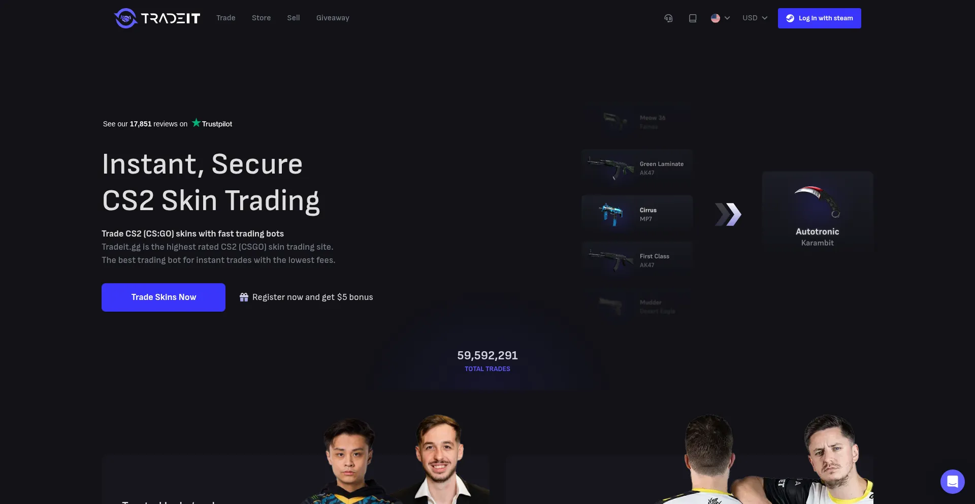 Website screenshot of Tradeit.gg