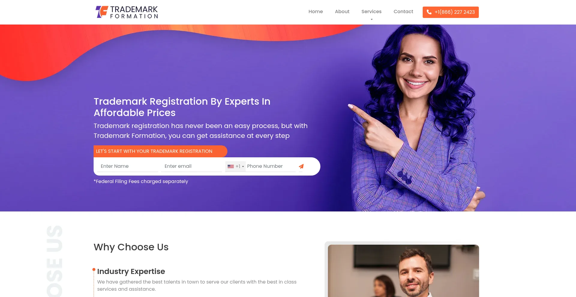 Website screenshot of Trademarkformation.com