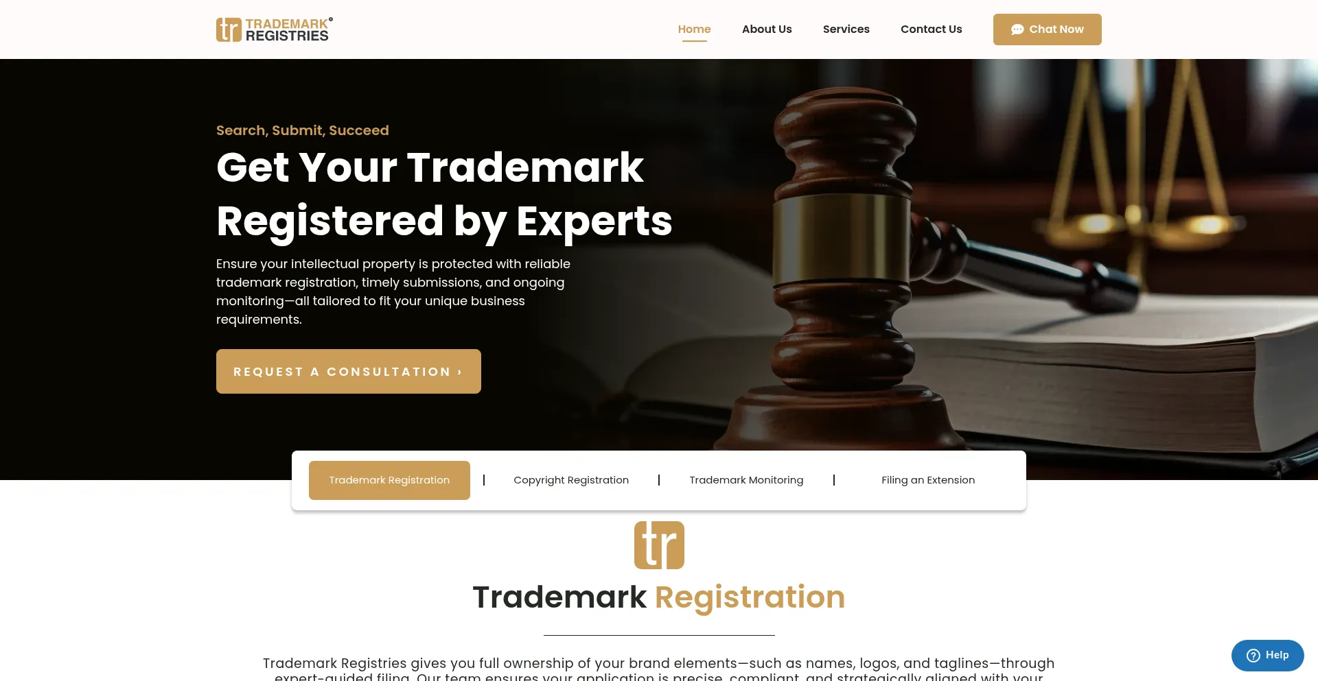 Website screenshot of Trademarkregistries.com