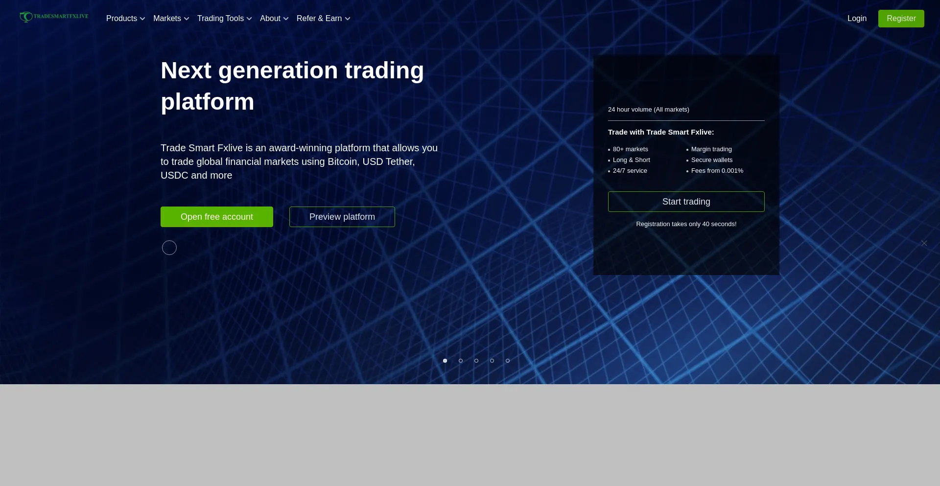 Website screenshot of Tradesmartfxlive.com