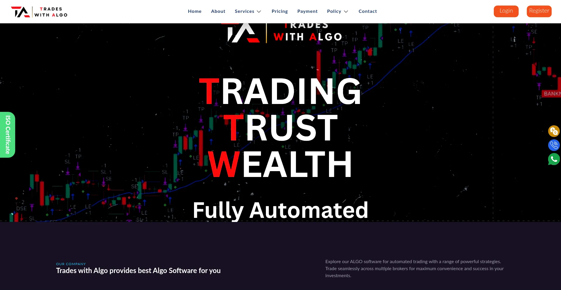 Website screenshot of Tradeswithalgo.com