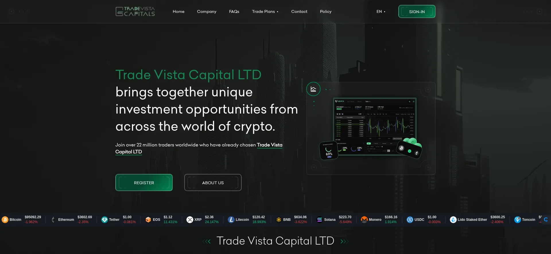 Website screenshot of Tradevistacapitals.com