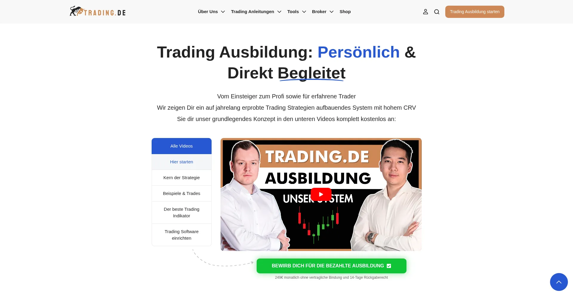 Website screenshot of Trading.de