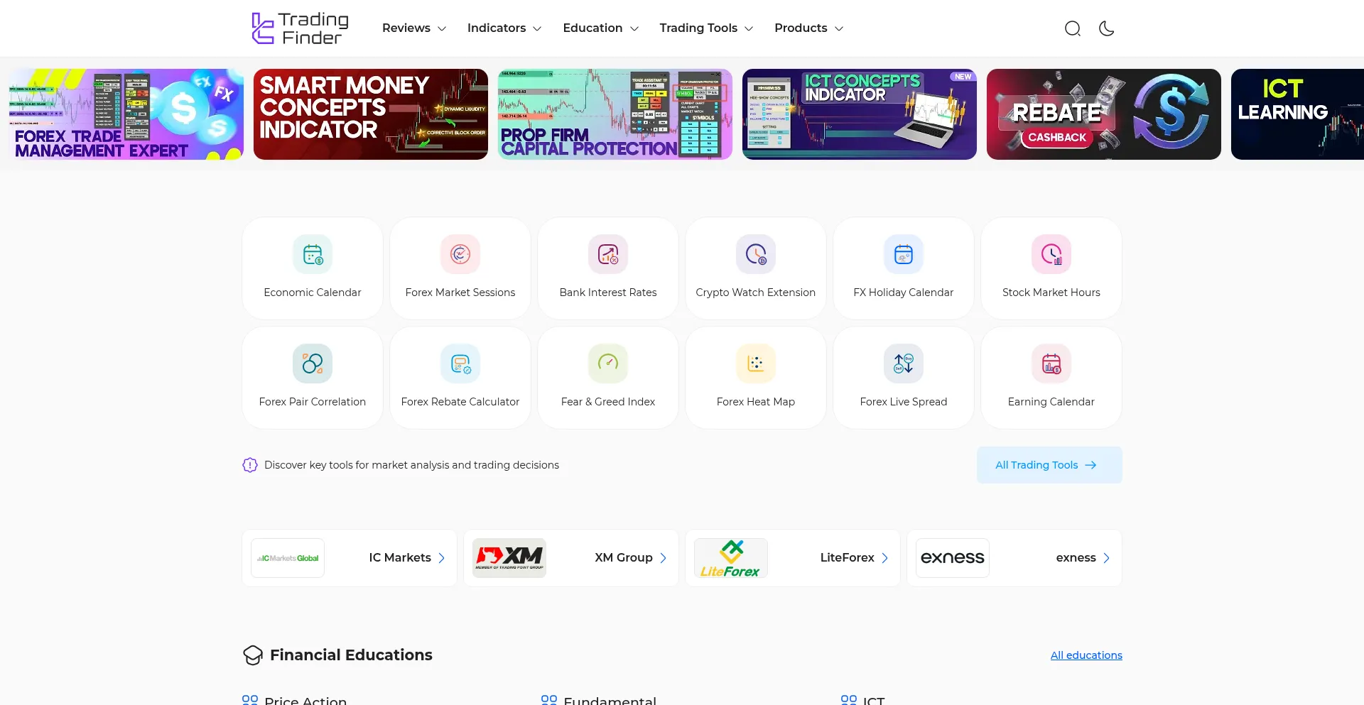 Website screenshot of Tradingfinder.com