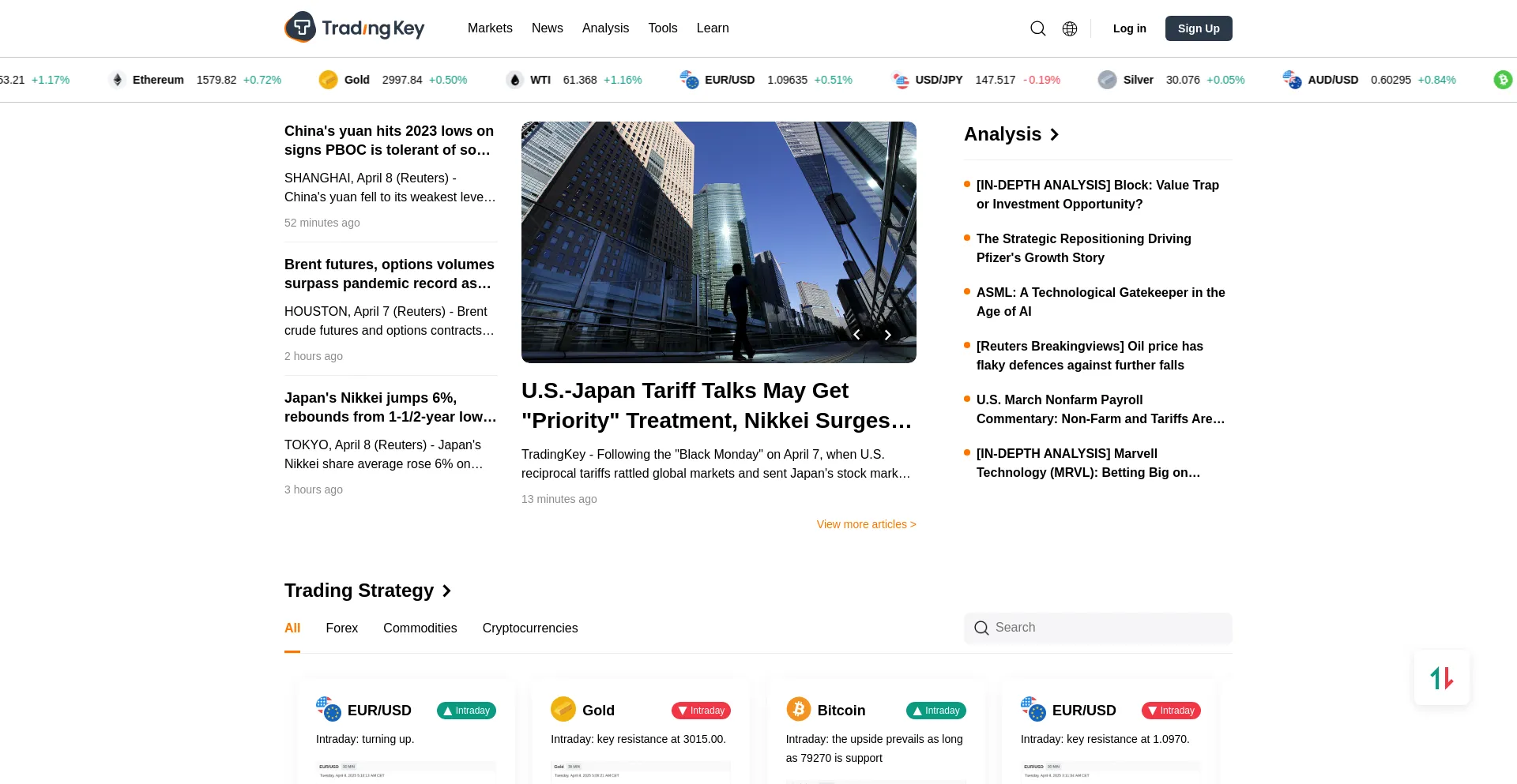 Website screenshot of Tradingkey.com