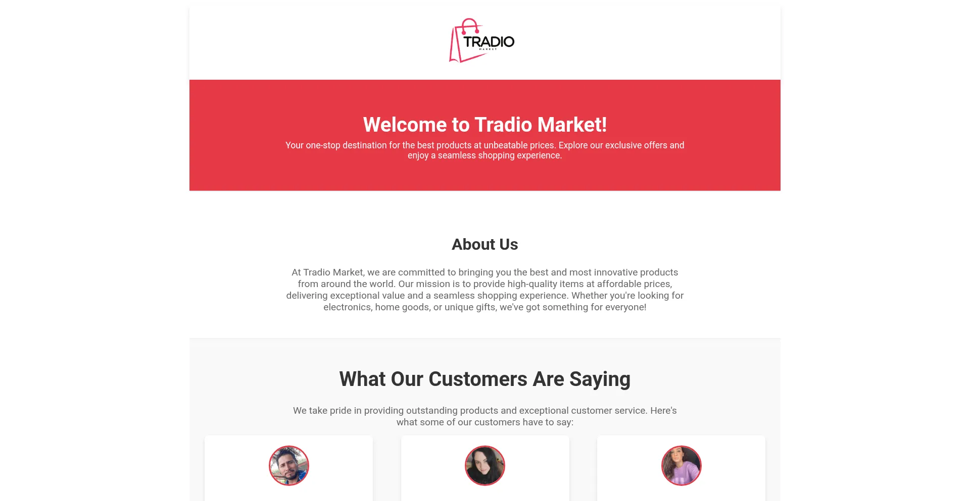 Website screenshot of Tradiomarket.com