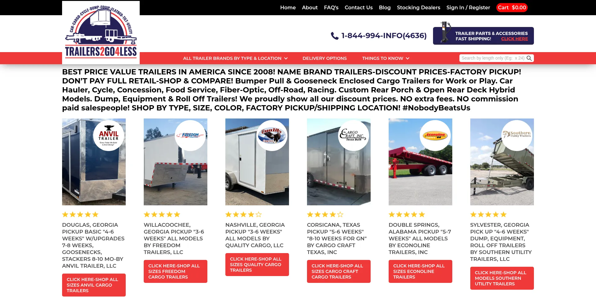 Website screenshot of Trailers2go4less.com
