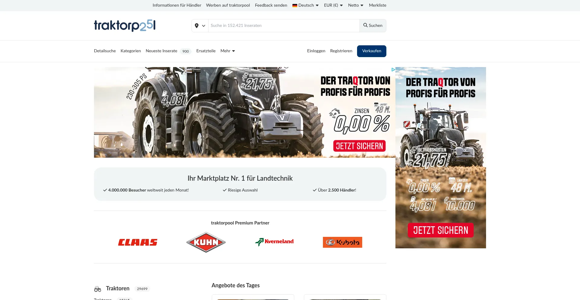 Website screenshot of Traktorpool.de