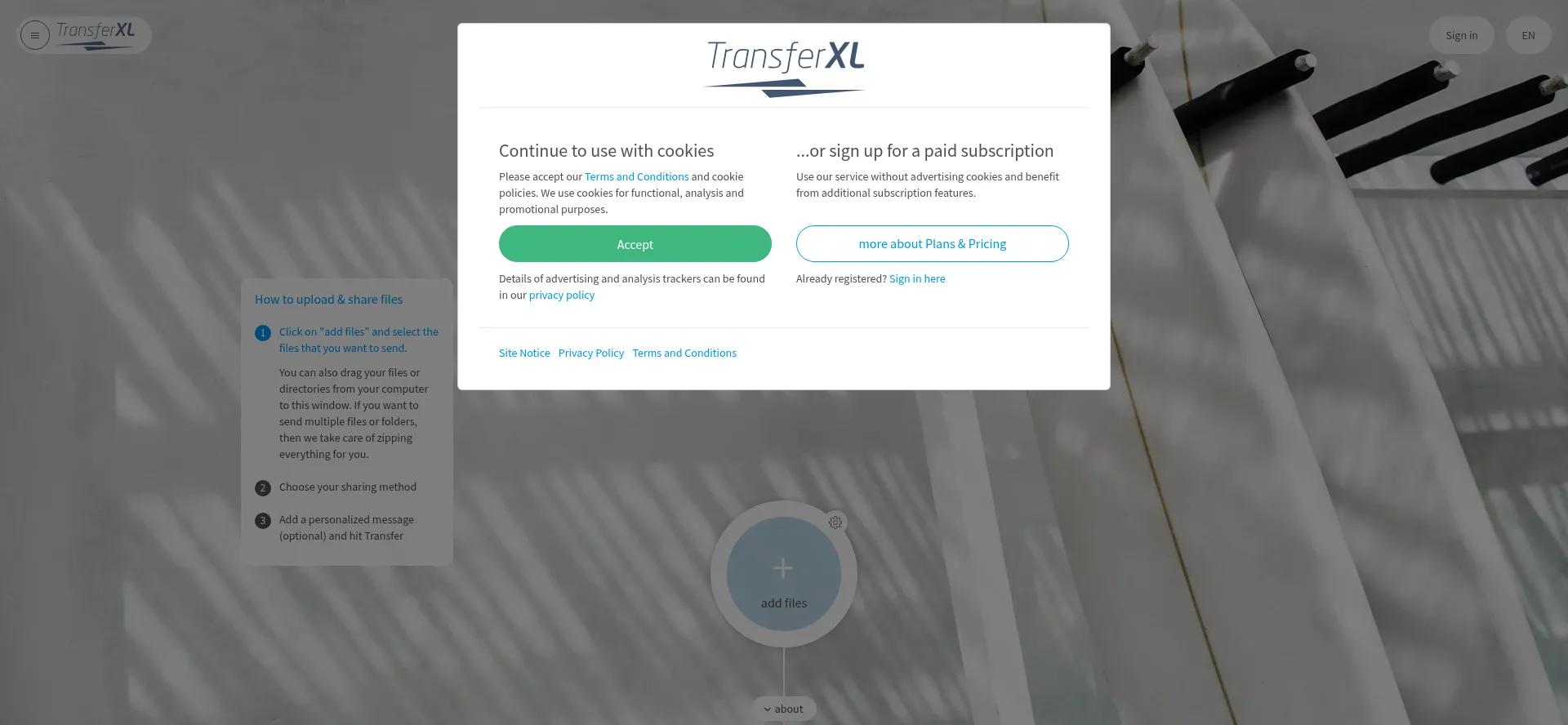 Website screenshot of Transferxl.com