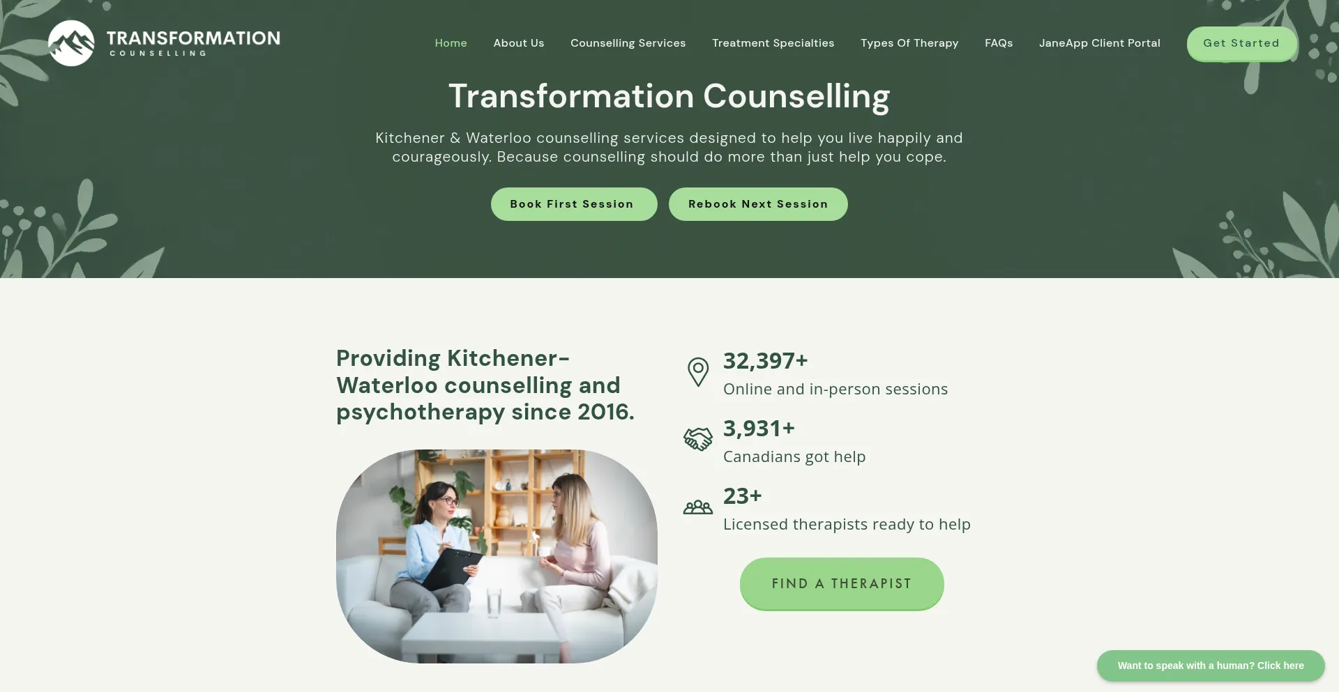 Website screenshot of Transformationcounselling.com