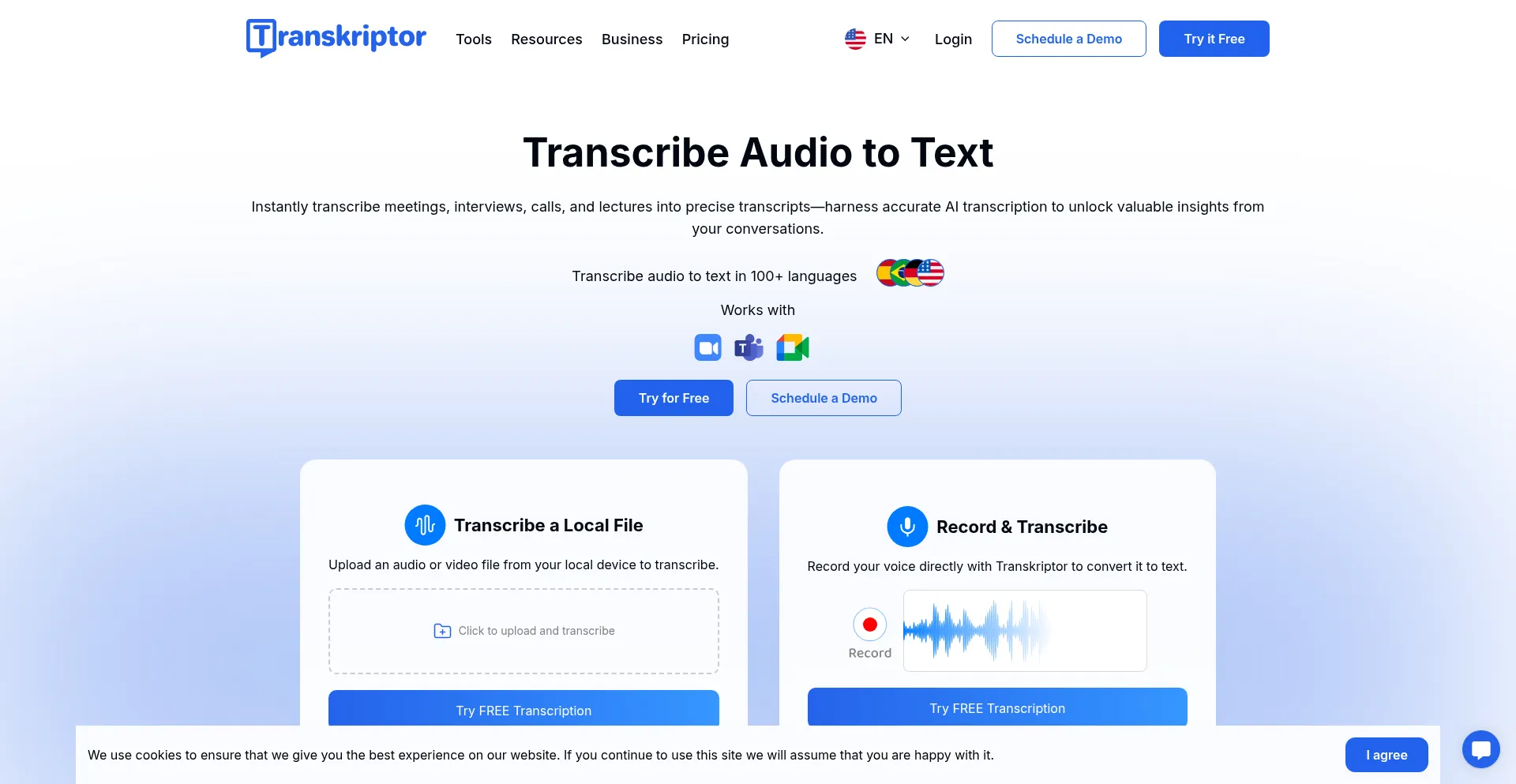 Website screenshot of Transkriptor.com