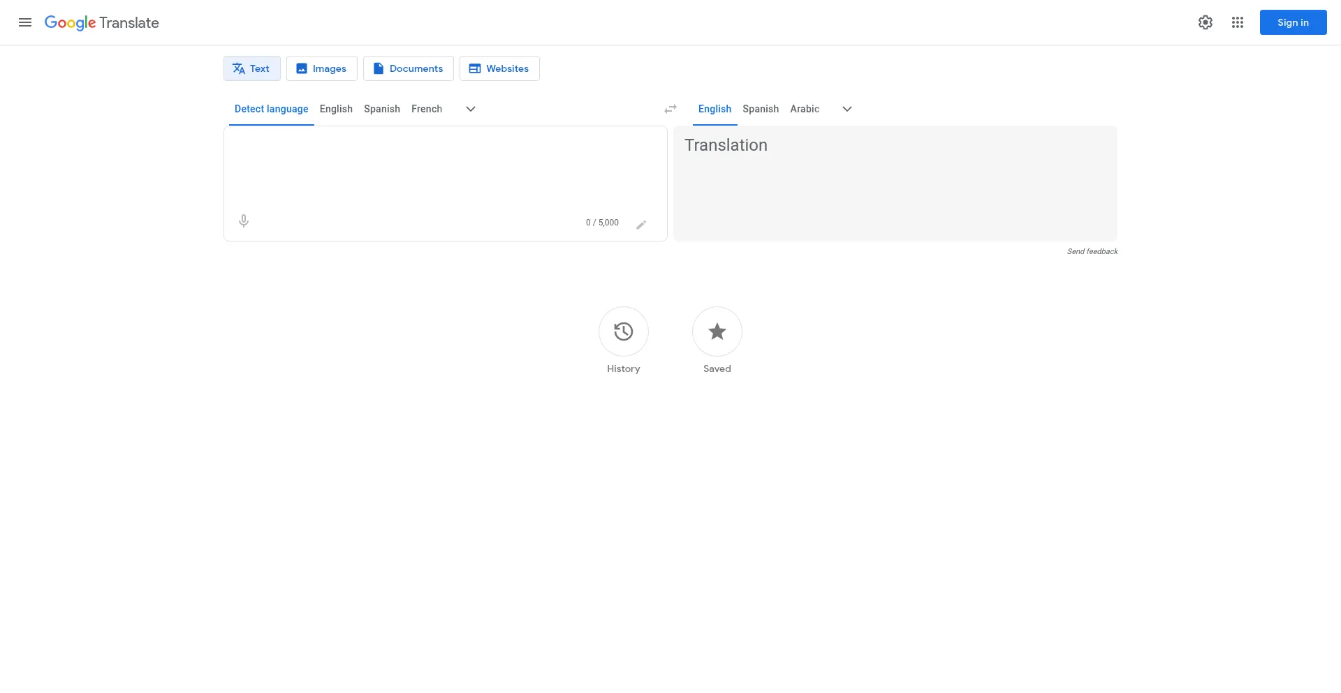 Website screenshot of Translate.google.com