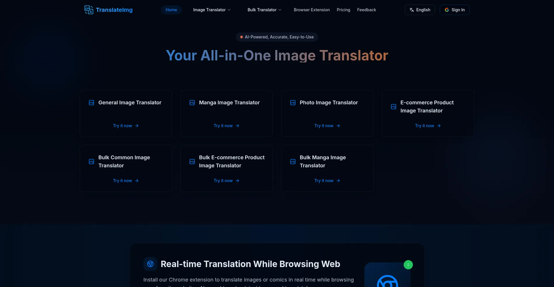 Website screenshot of Translateimage.app