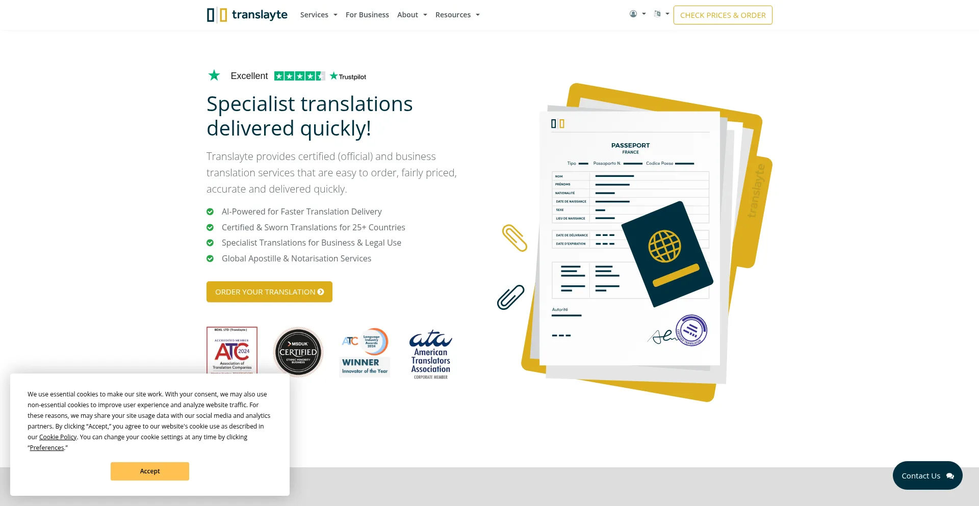 Website screenshot of Translayte.com