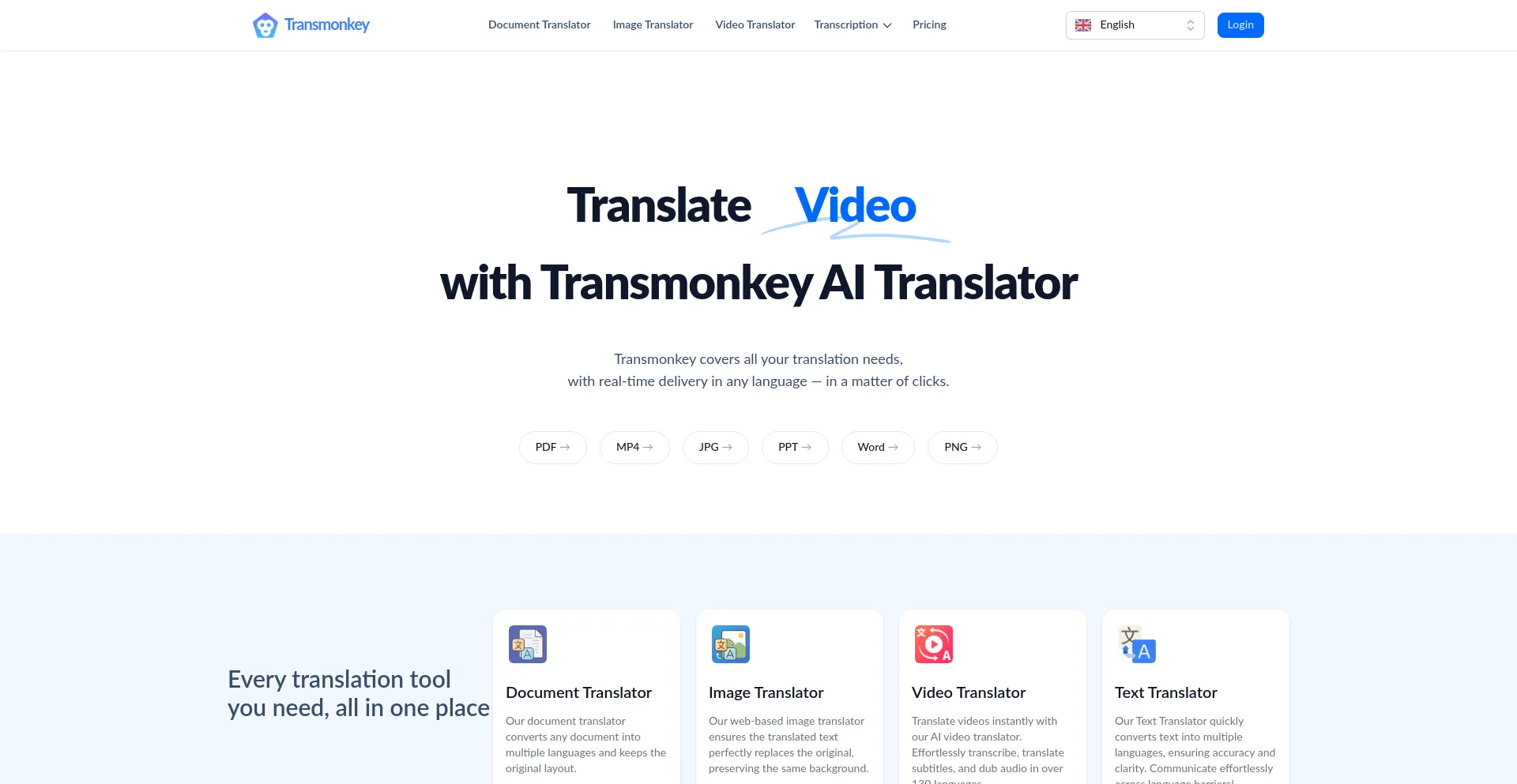 Website screenshot of Transmonkey.ai