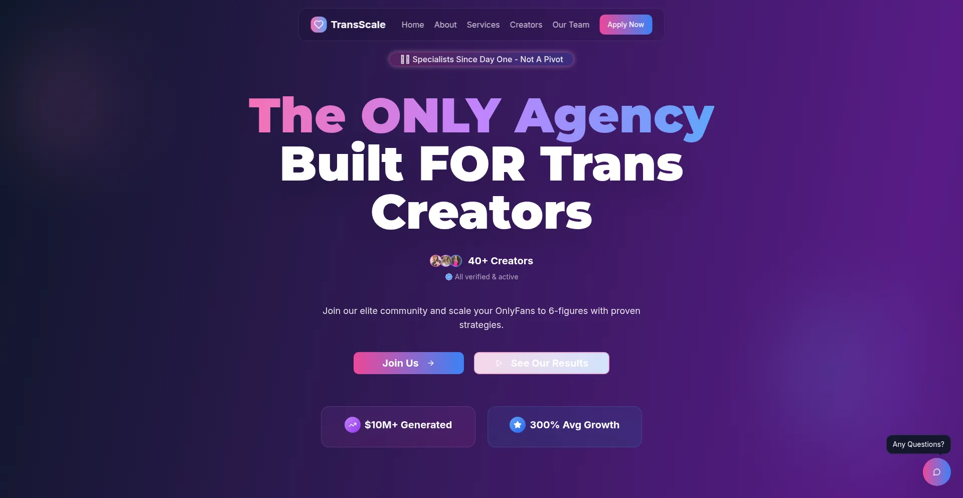 Website screenshot of Transscale.io