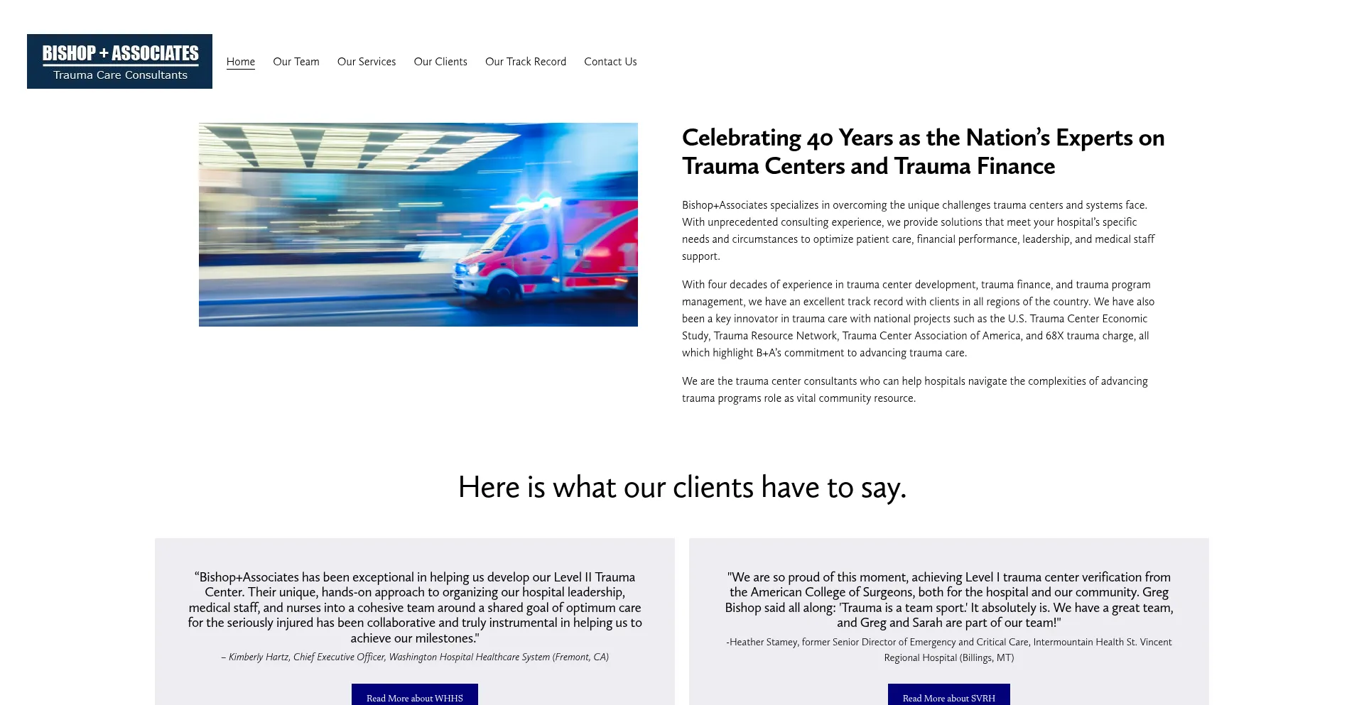 Website screenshot of Traumacare.com