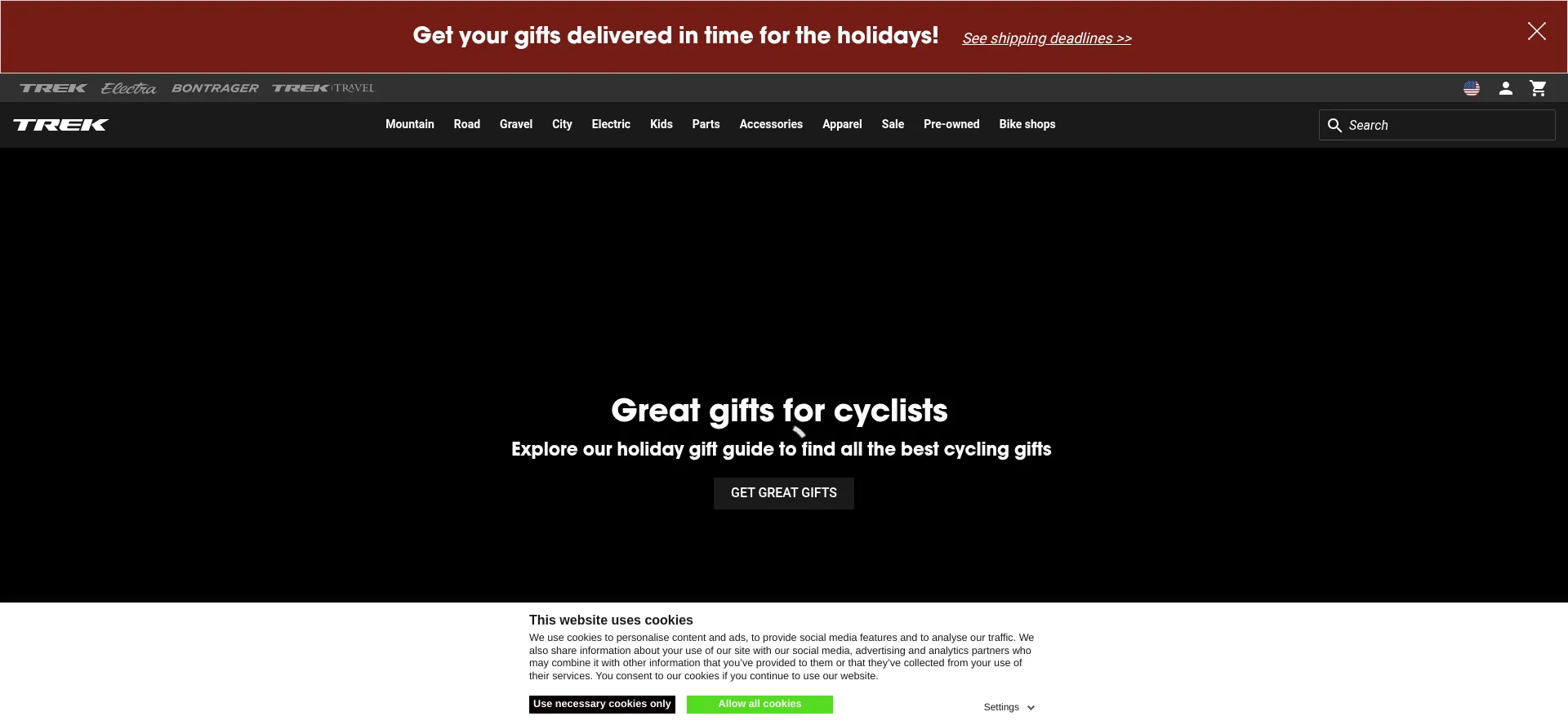 Website screenshot of Trek.com