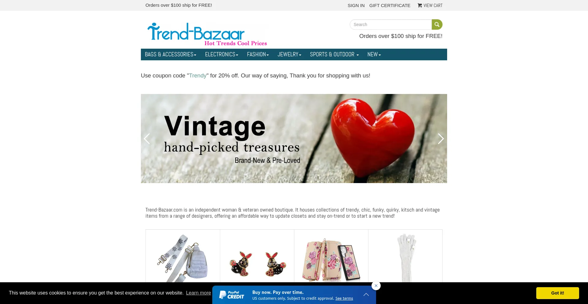 Website screenshot of Trend-bazaar.com