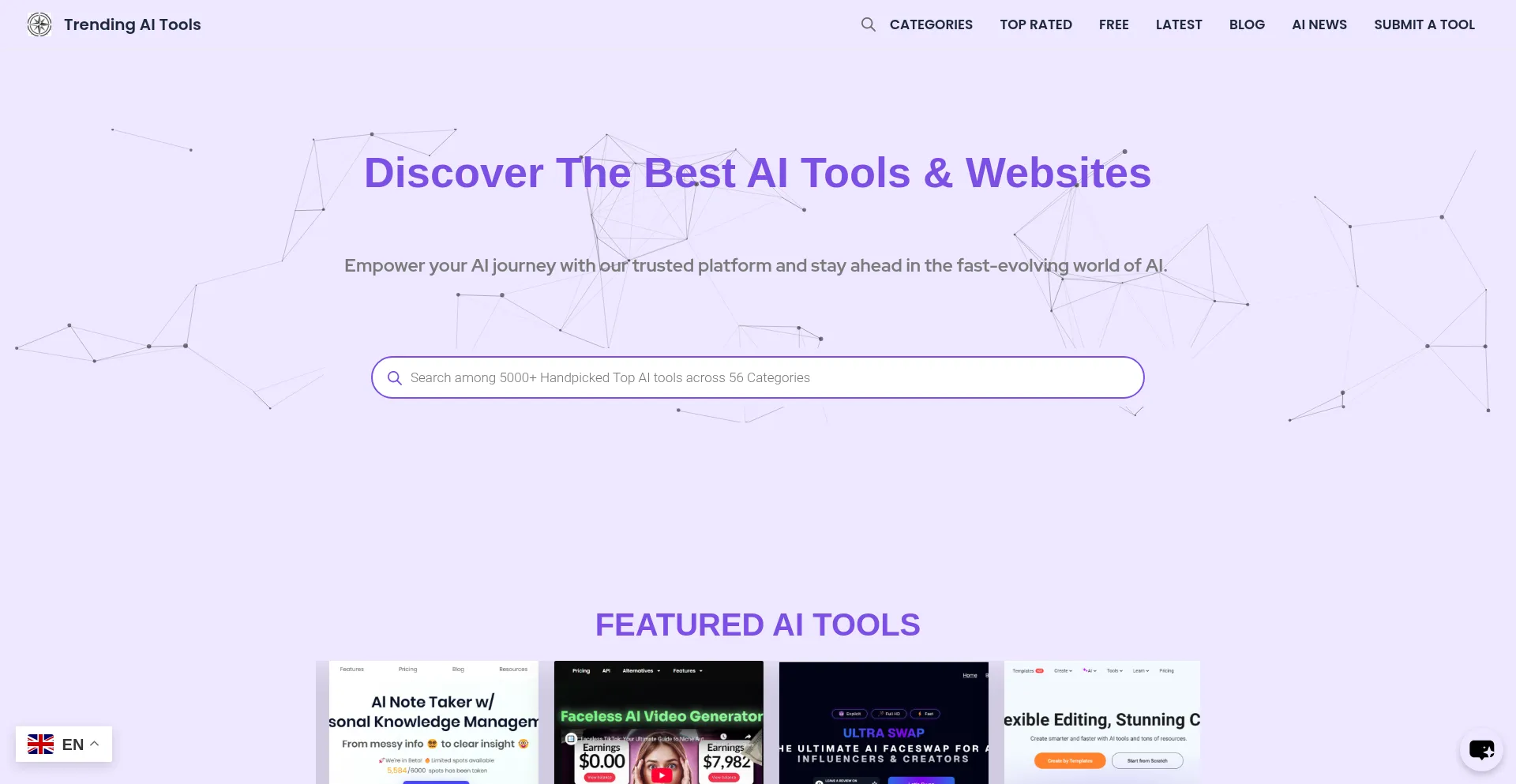 Website screenshot of Trendingaitools.com