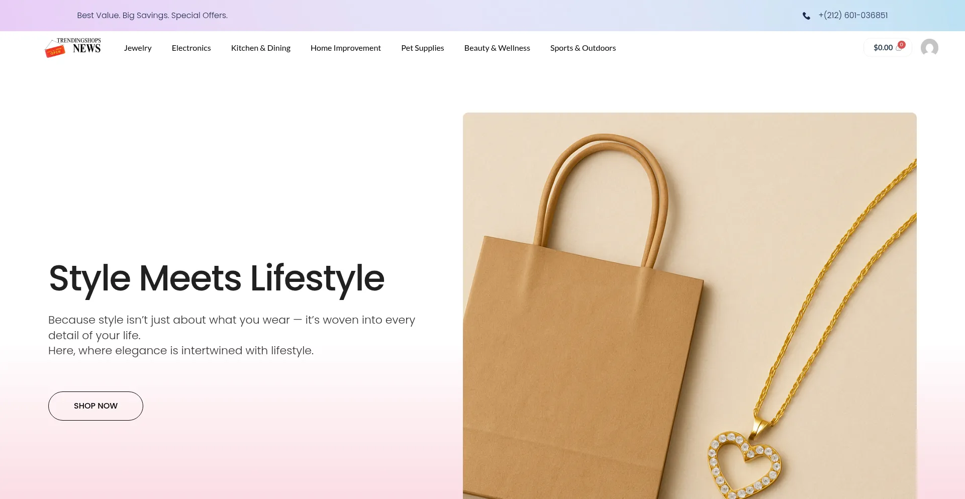 Website screenshot of Trendingshopsnews.com