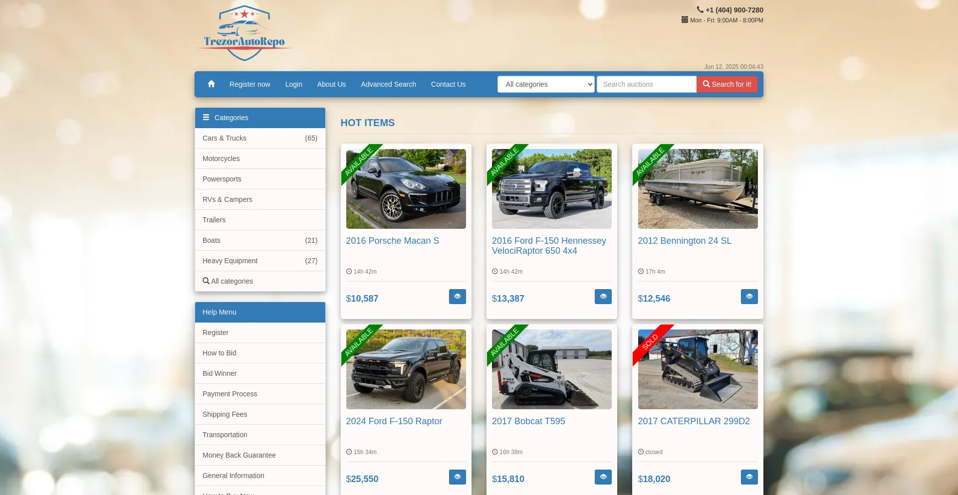 Website screenshot of Trezorautorepo.com