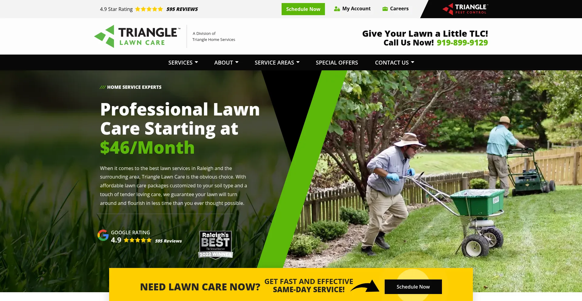 Website screenshot of Trianglelawns.com