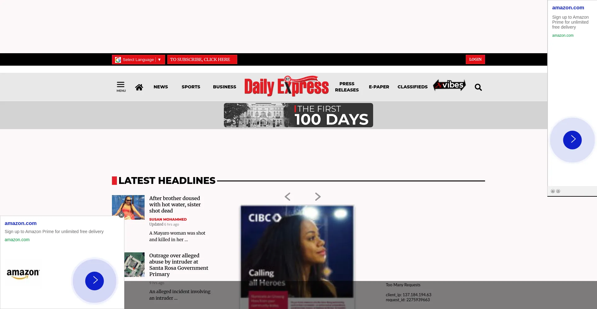Website screenshot of Trinidadexpress.com