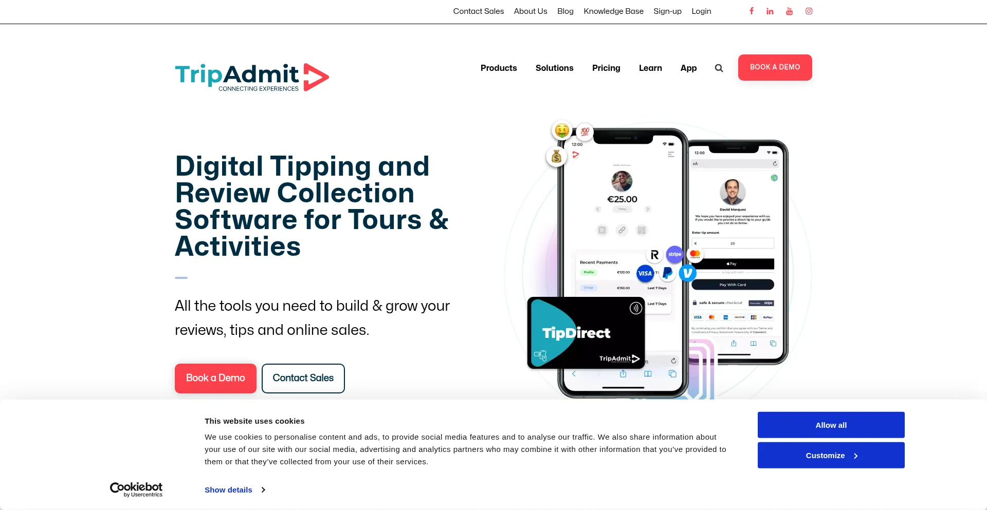 Website screenshot of Tripadmit.com