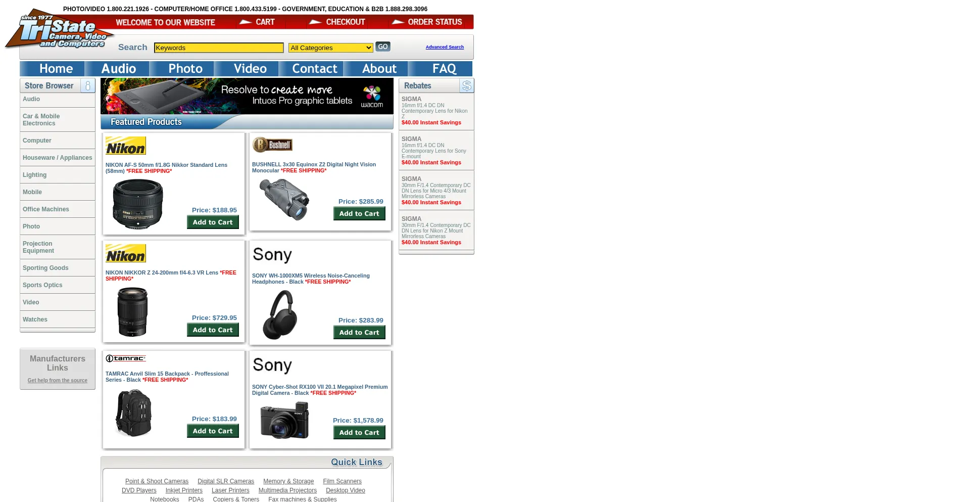 Website screenshot of Tristatecamera.com