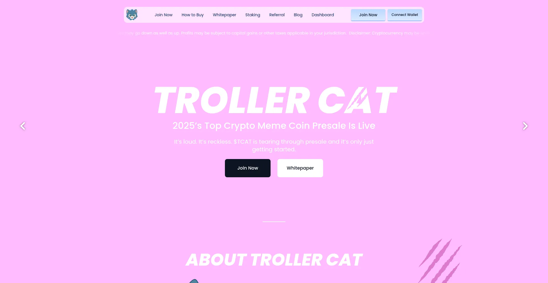 Website screenshot of Trollercat.io