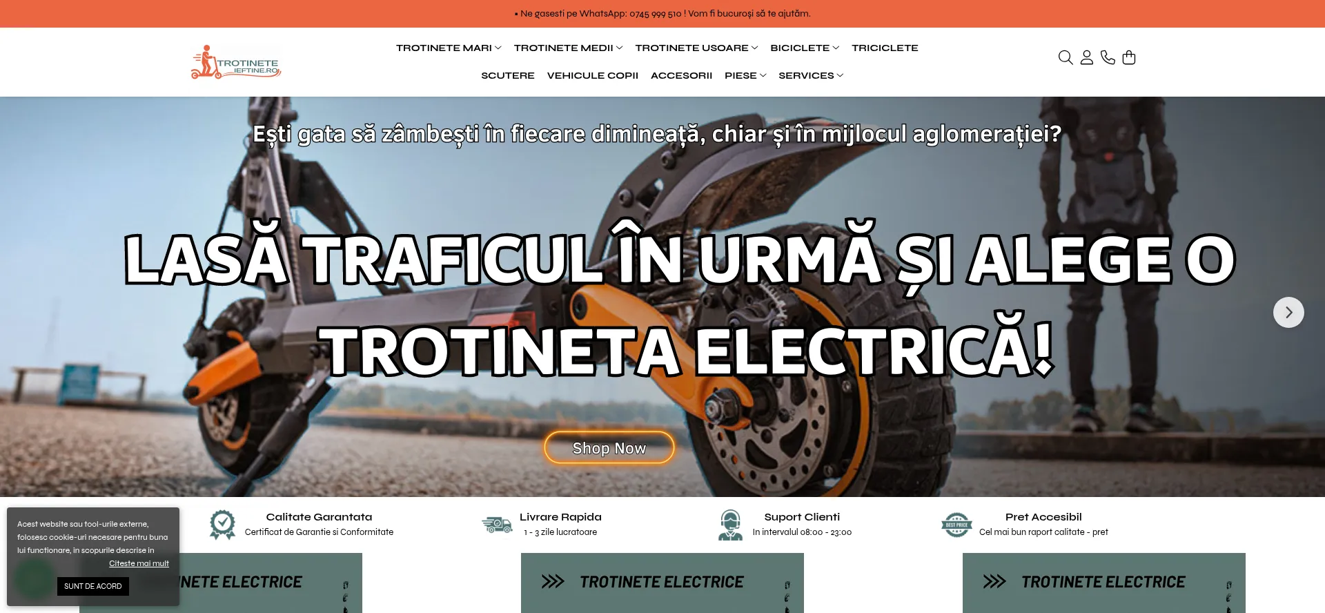 Website screenshot of Trotinete-ieftine.ro