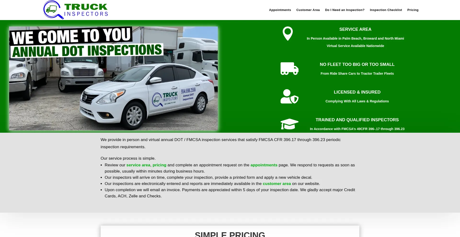 Website screenshot of Truckinspectors.com