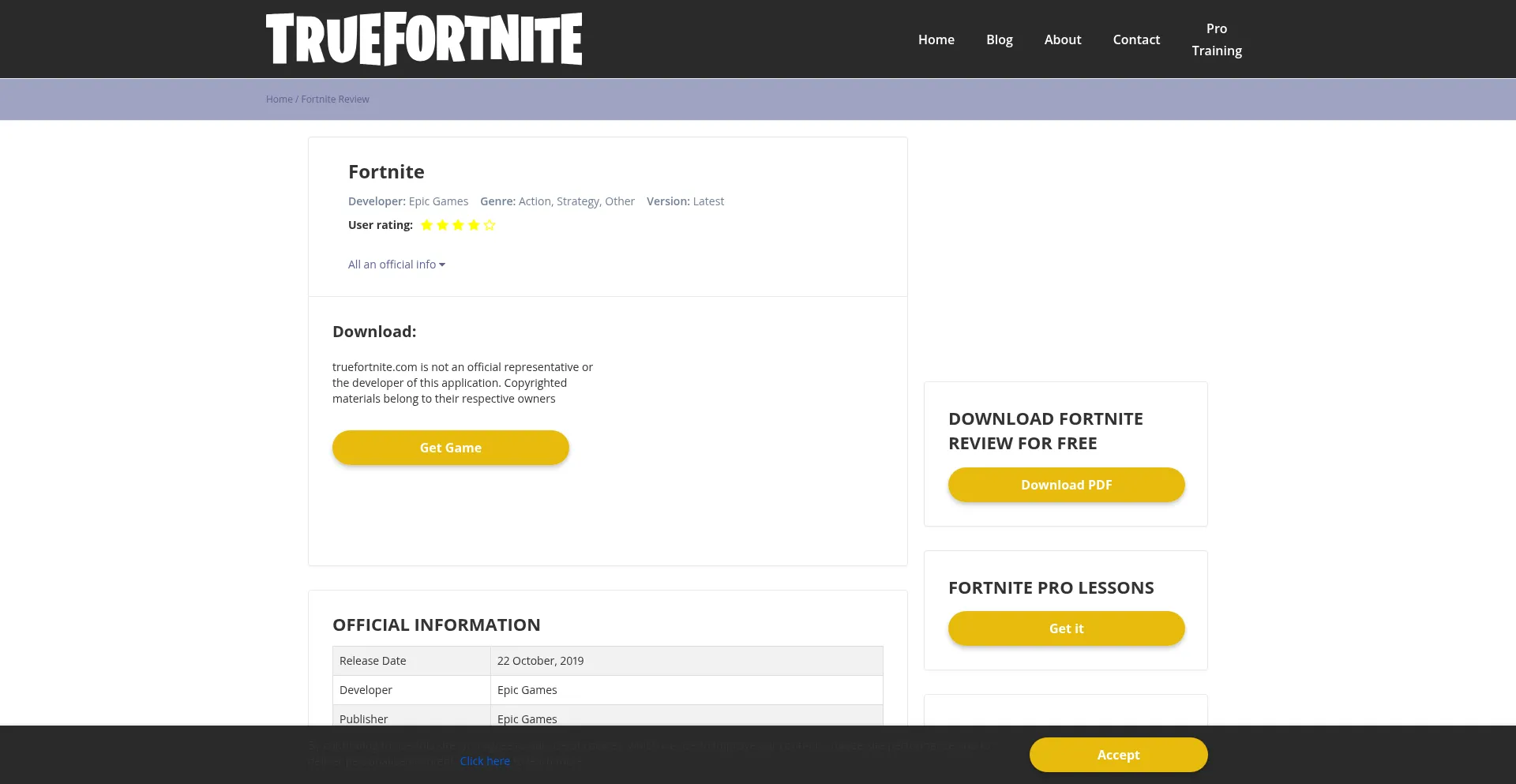 Website screenshot of Truefortnite.com