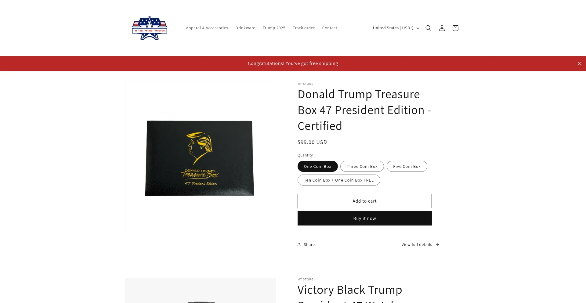 Website screenshot of Truepatriotproducts.com