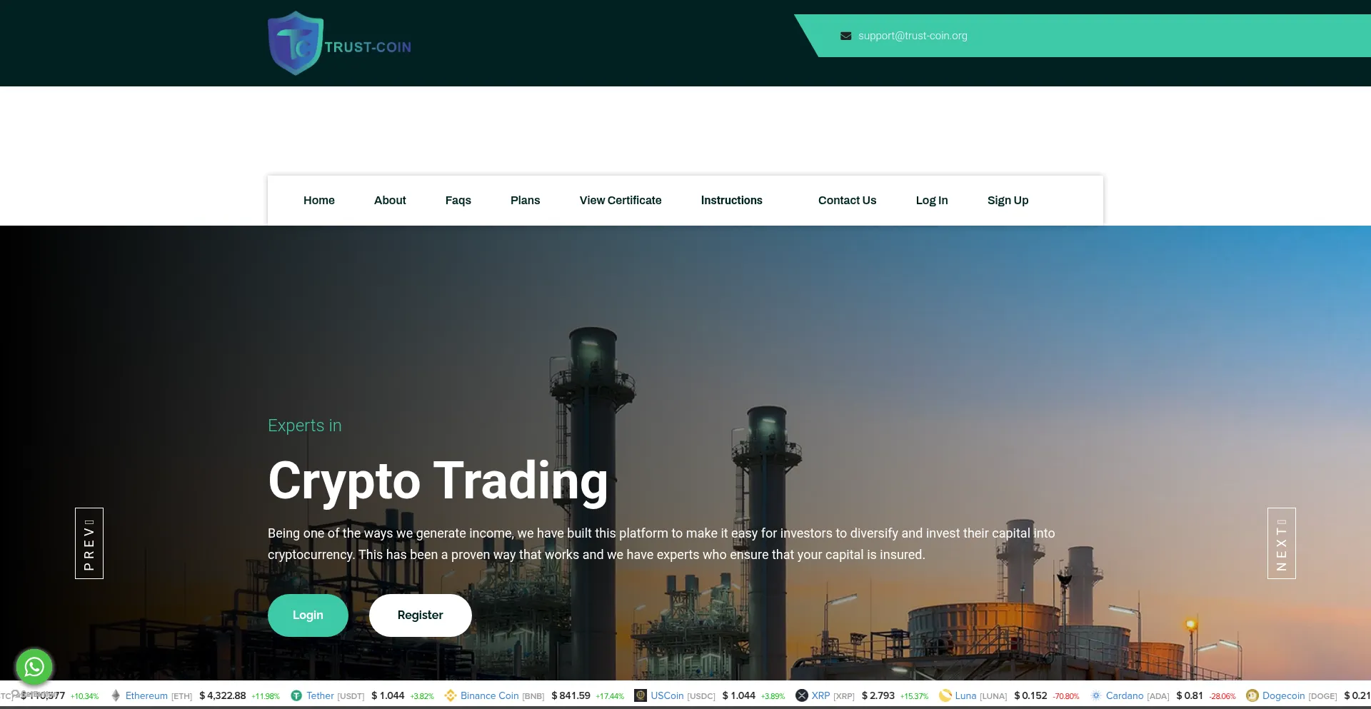 Website screenshot of Trust-coin.org