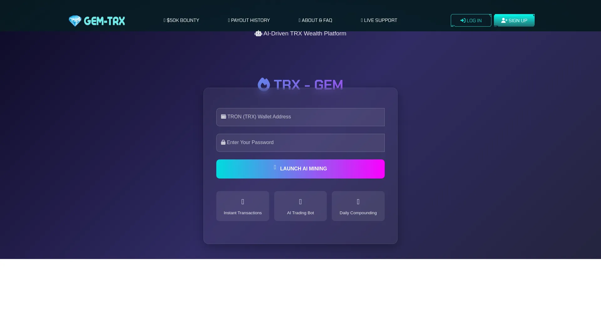 Website screenshot of Trxgem.live