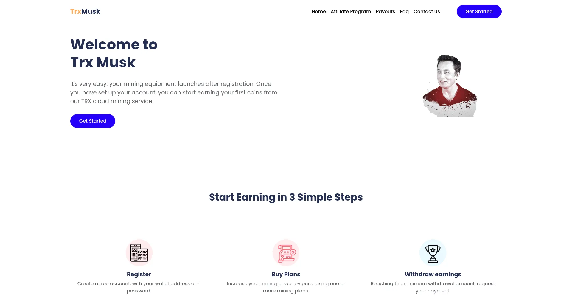 Website screenshot of Trxmusk.com