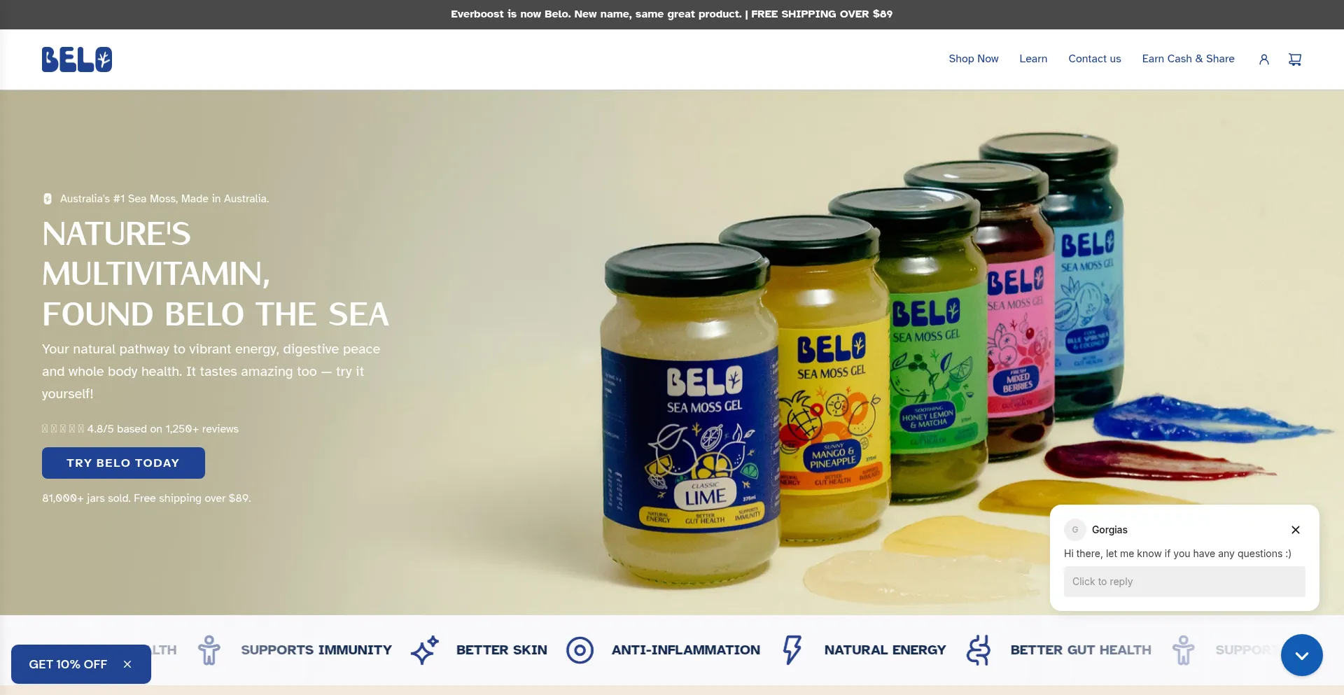 Website screenshot of Trybelo.com