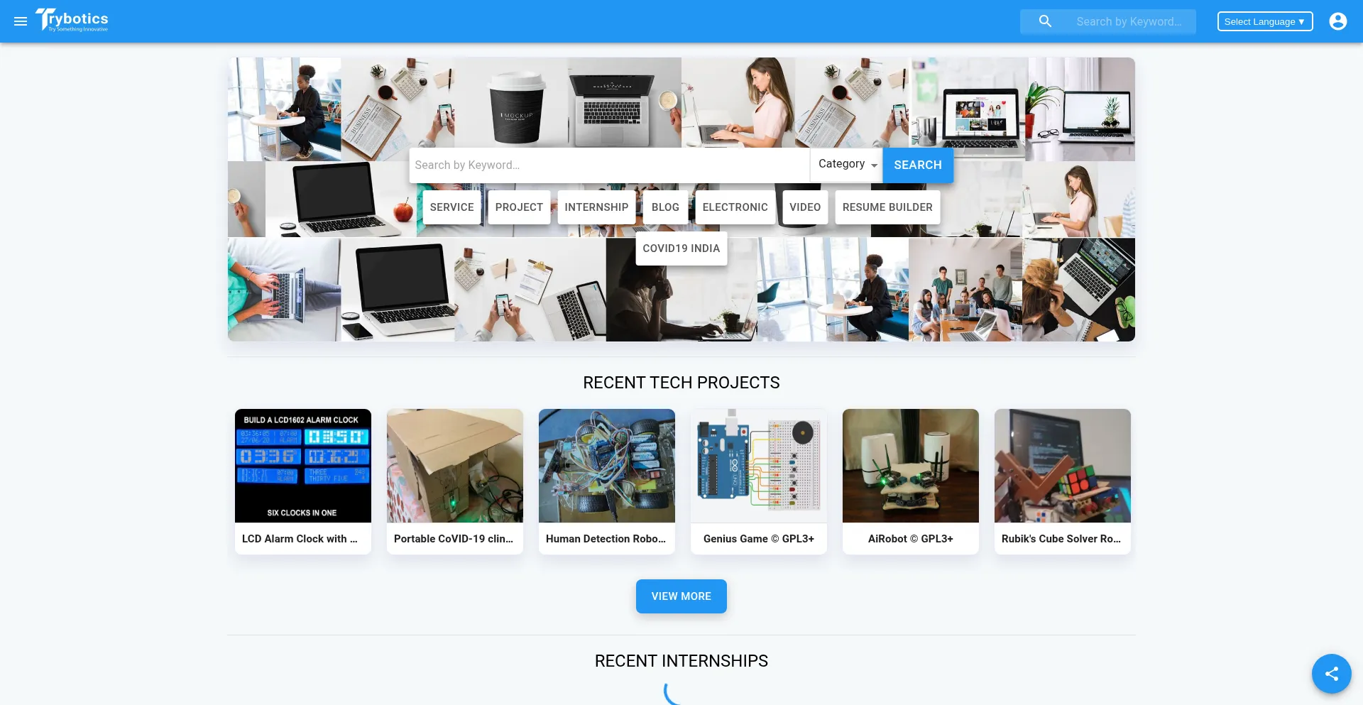 Website screenshot of Trybotics.com