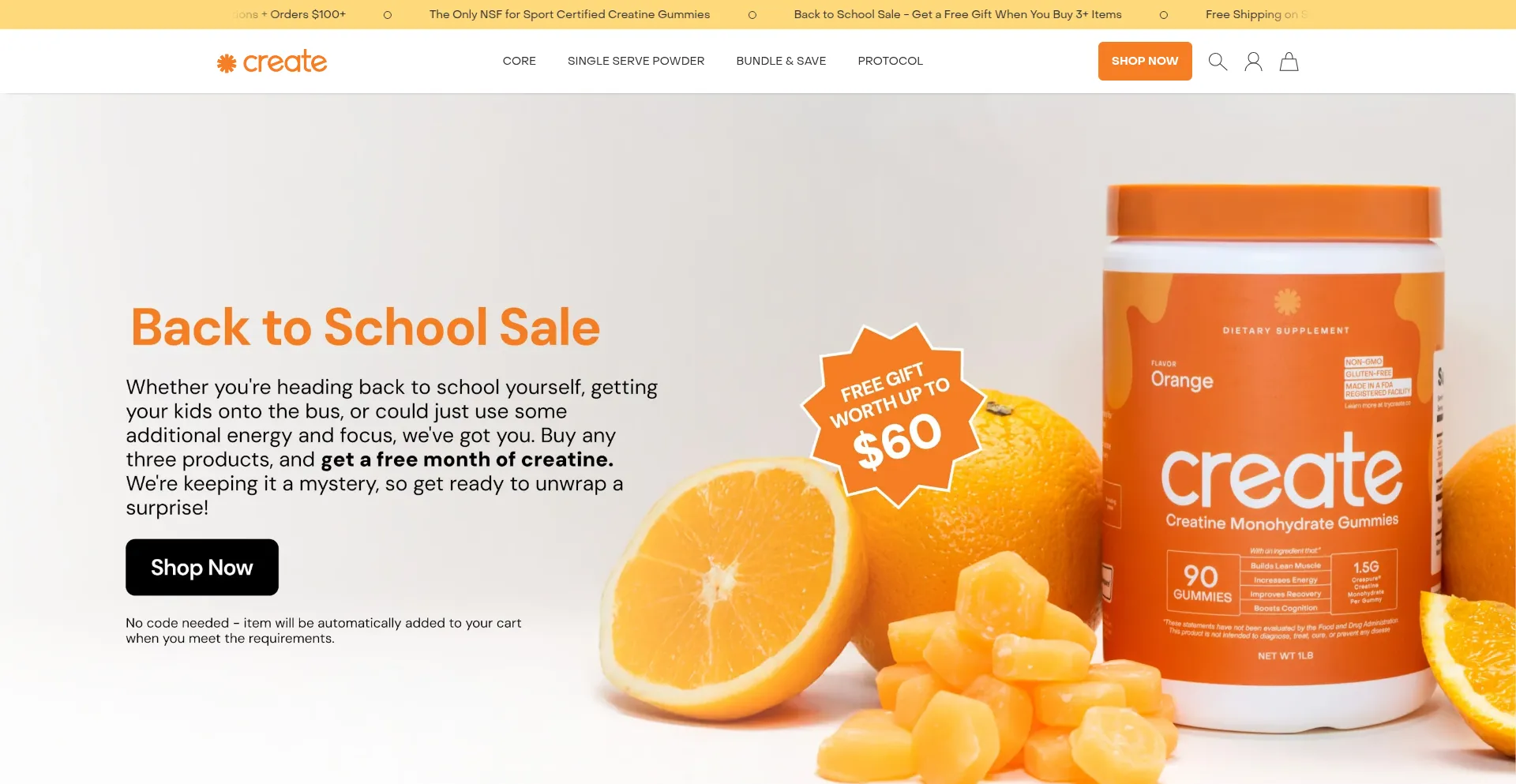 Website screenshot of Trycreate.co