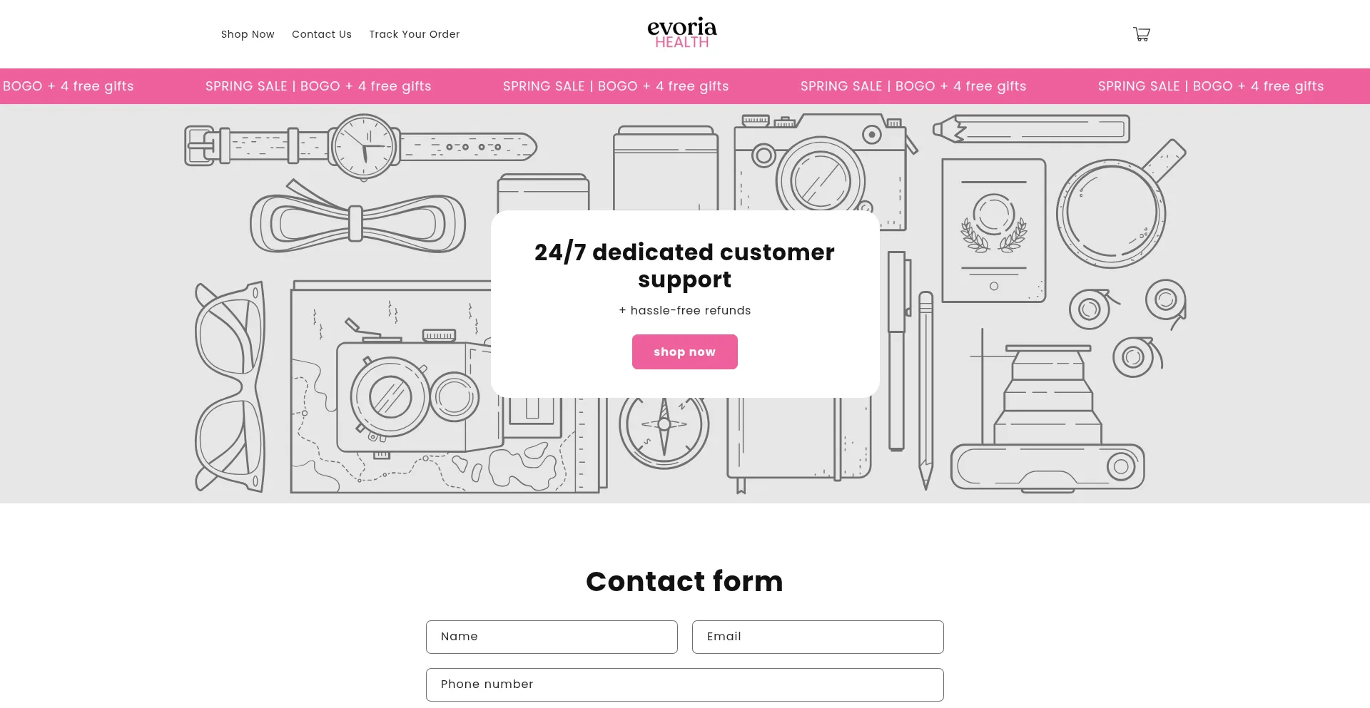 Website screenshot of Tryevoria.com