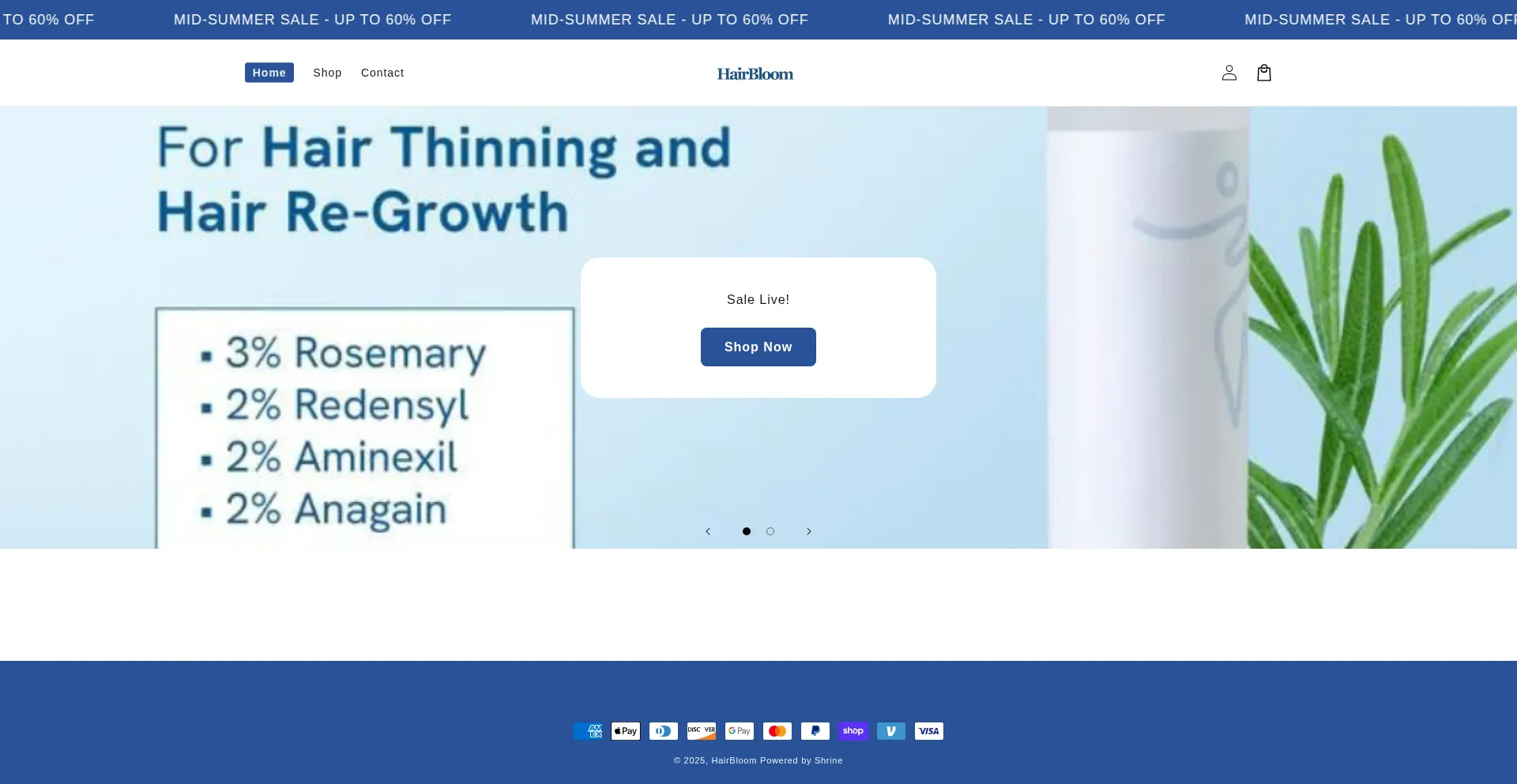Website screenshot of Tryhairbloom.com