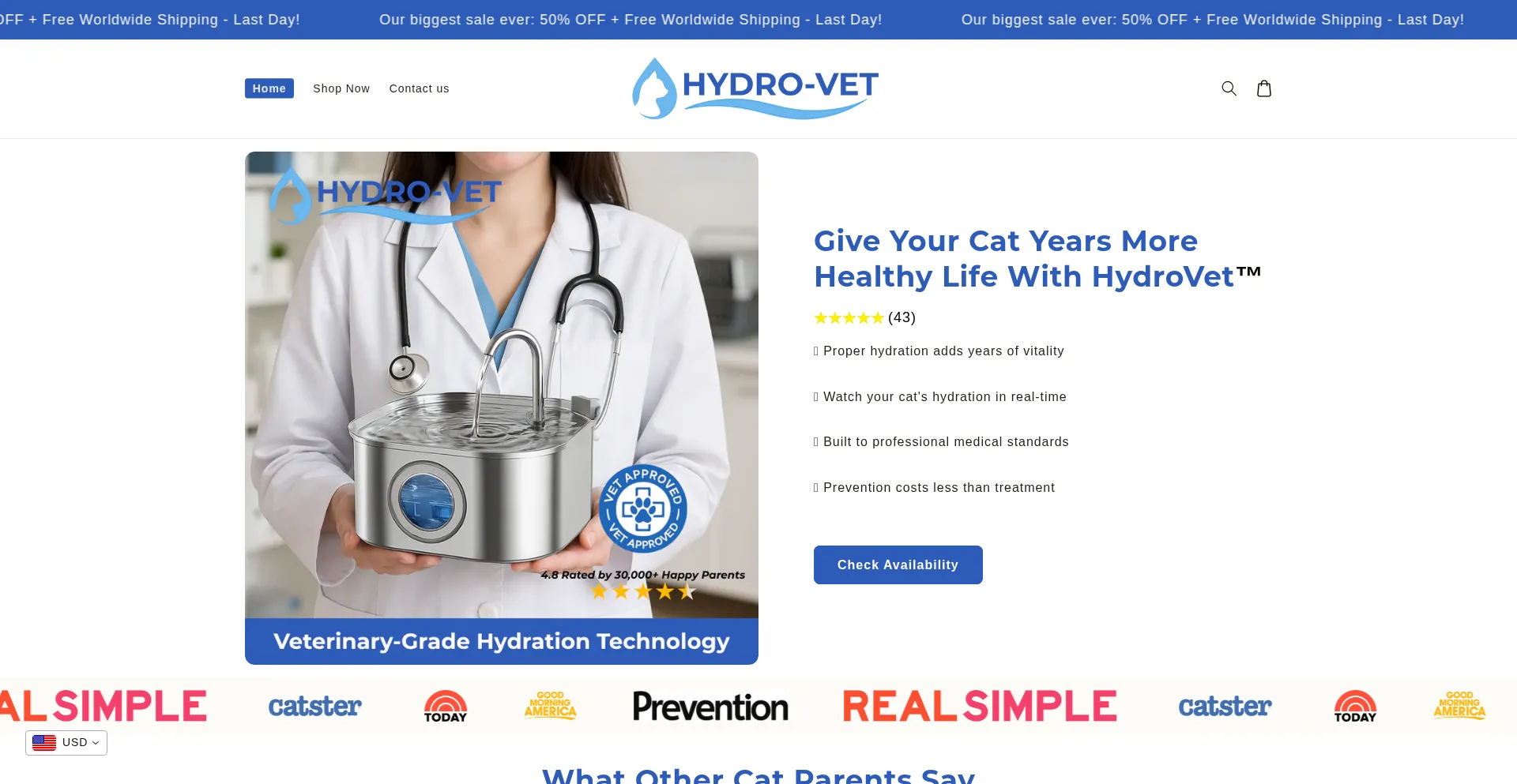 Website screenshot of Tryhydrovet.com