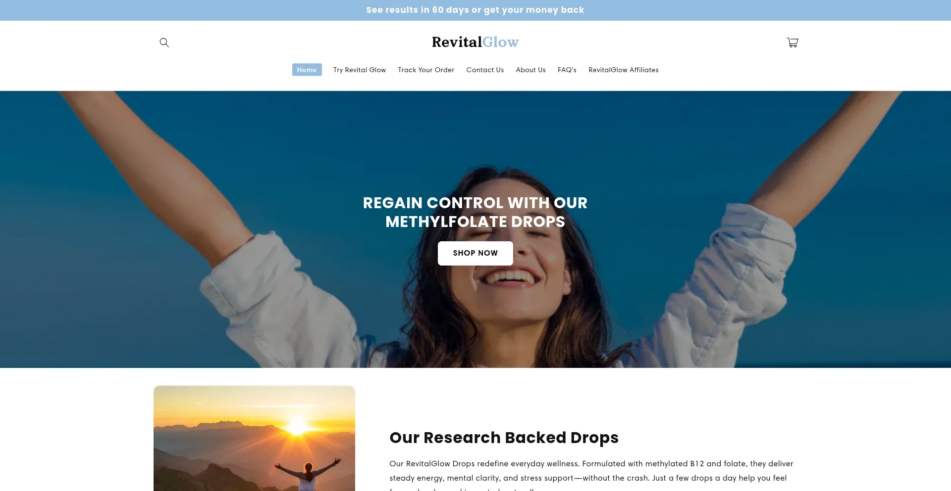 Website screenshot of Tryrevitalglow.com